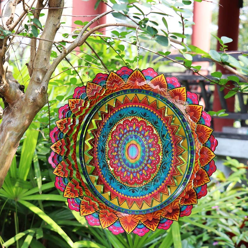 FONMY Stainless Steel Wind Spinner Worth Gift Indoor Outdoor Garden Decoration Crafts Ornaments 12 inch Multi Color Mandala Wind Spinners - Image 3